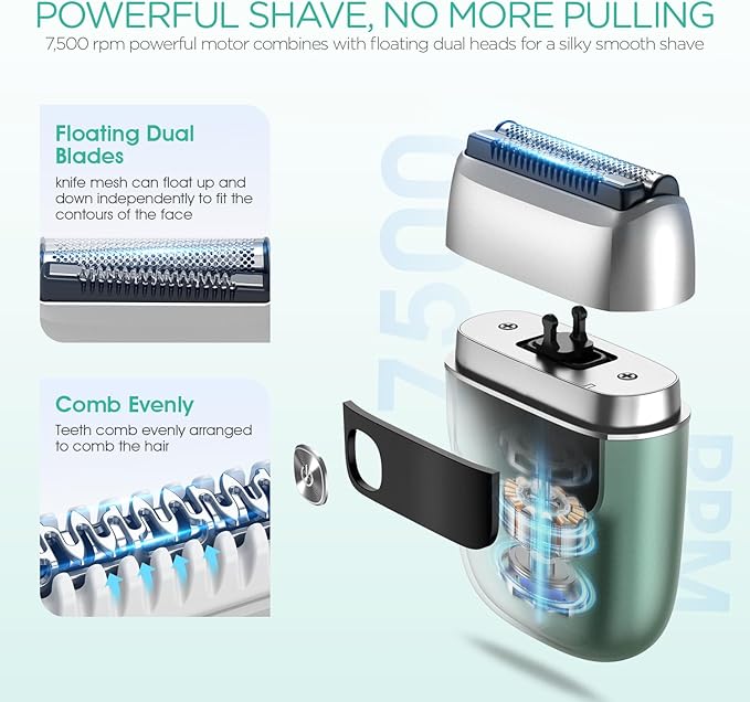VOYOR Foil Shaver 2 in 1 Double Shavers for Men,Portable Electric Razor with Rechargeable Foil Razor Multifunction Grooming Barber Shaver IPX6 Washable Travel Shavers ER300 (Green)