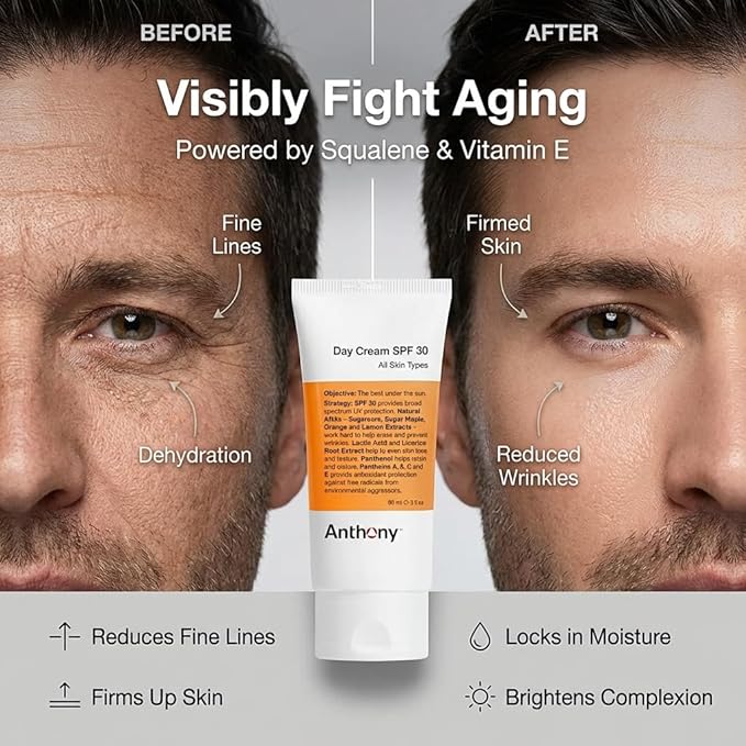 Anthony Day Cream SPF 30 Men’s Face Moisturizer with Sunscreen – Anti-aging Face Lotion and Broad-Spectrum Sunblock – Lightweight, Non-Comedogenic Formula for All Skin Types – 3 Fl Oz