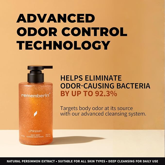 Body Wash for Aging Body Odor & Nonenal – Korean Fermented Persimmon Extract, Reduces Body Odor up to 92.3%, CICA & Ceramide for Sensitive Skin, Sulfate-Free (17.6 oz / 500g)