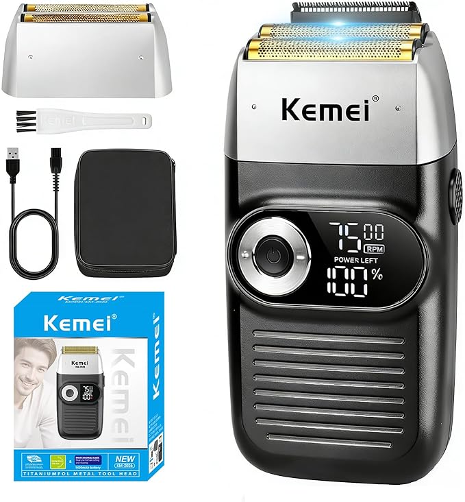 KEMEI Razor Barber for Men,Electric Razor Rechargeable with Beard Trimmer,Cordless Lithium Titanium Razor with Travel Case