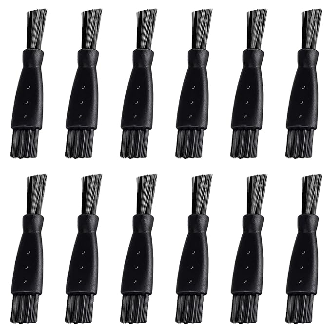 LinMei 12PCS Electric Shaver Cleaning Brush Double-Sided Nylon Bristles with Non-Slip Handle for Razors Trimmers Hair Clippers (Black)