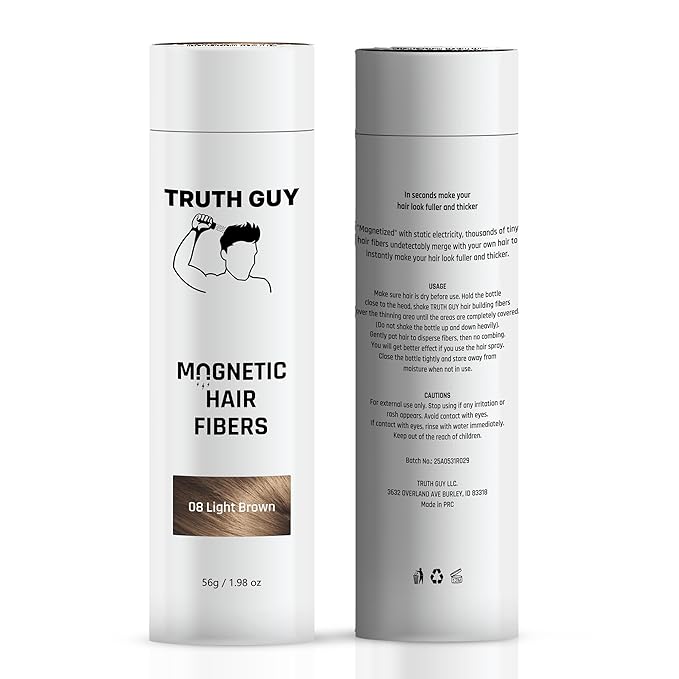 Truth Guy Magnetic Hair Building Fibers for Thinning Hair - Adds Volume & Thickness with Static Electricity Technology - Easy Application for Men & Women, Quick Results, Mess-Free. 2 oz. Medium Brown