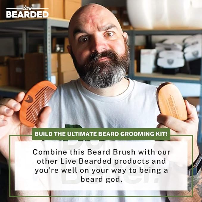 Live Bearded Premium All-Natural Boar Bristle Beard Brush - Real Wooden Handle - Supports Growth, Style Control and Oil Production - Tames Big, Wild Facial Hair - Easily Daily Grooming