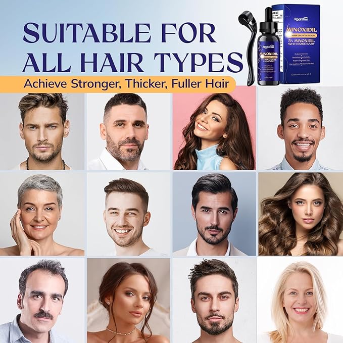 5% Minoxidil Hair Growth Kit for Women Hair Growth: RootStim Extra Strength Hair Regrowth Treatment with Biotin, Caffeine & Peptides for Thinning Hair, Fuller & Healthier Hair - 2.03 Fl Oz