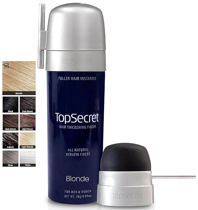 Top Secret Hair Thickening Building Fibers Applicator Included - Undetectable & Natural Hair Filler for Men & Women - Instantly Fill In Fine Thinning Hair - Weather & Sweat Resistant (Blonde, Large)