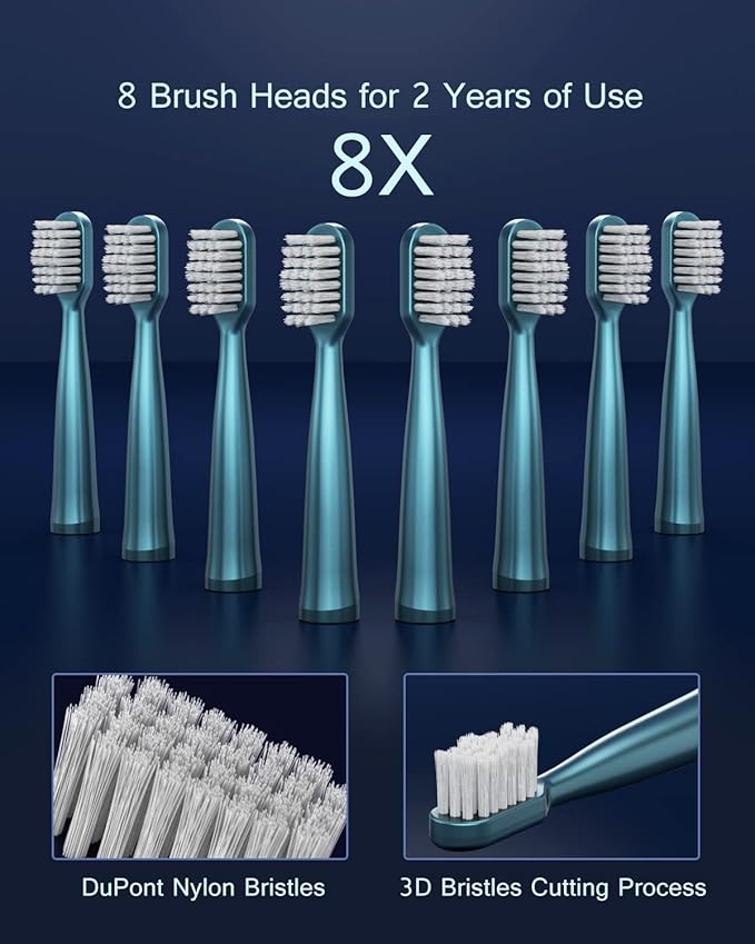 USB Rechargeable Sonic Electric Toothbrush for Adults, Powered Motor High Vibration Teeth & Gum Care, Soft Dupont Brush Heads, 2 Minutes Timer 5 Modes, Green