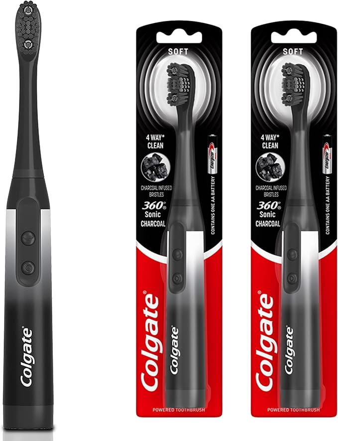 Colgate 360 Charcoal Sonic Powered Battery Toothbrush, 2 Pack