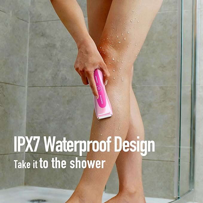 Bikini Trimmer for Women, Electric Shaver for Women | LED Light, IPX7 Waterproof, USB-C Rechargeable, Ceramic Blade | Electric Razors for Women, Pubic Hair Trimmer Women (Petal Bonbon)