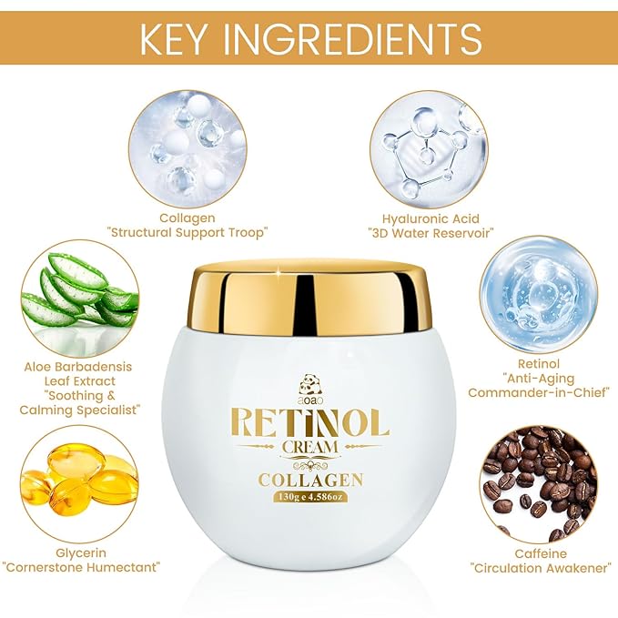Men's Anti Aging Face Cream for Men, Anti Wrinkle with Retinol, Collagen & Hyaluronic Acid, Restore Skin Barrie, Boost Elasticity, Fresh Scent Face Moisturizer, Skin Tone Treatment, 130g/4.59oz