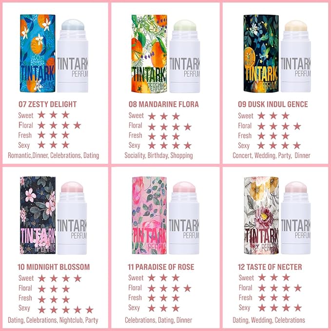Solid Perfume Stick, Portable Perfumes for Women and Man, Travel Size, Lightly Scented, Vegan Natural & Safe Ingredients, Long Lasting Fresh Sweet Sexy (08 Mandarine Flora)