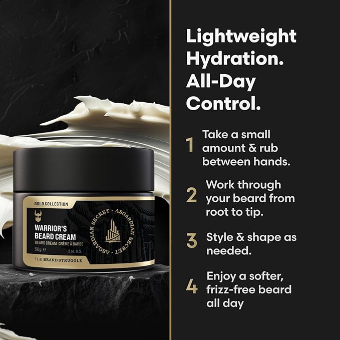 Beard Cream for Men by Beard Struggle -Vanir's Wisdom Beard Butter, Moisturizer & Softener for Men - Itch Relief, Hydration with Avocado & Jojoba Oils - Beard, Mustache & Corase Growth Cream, 50g