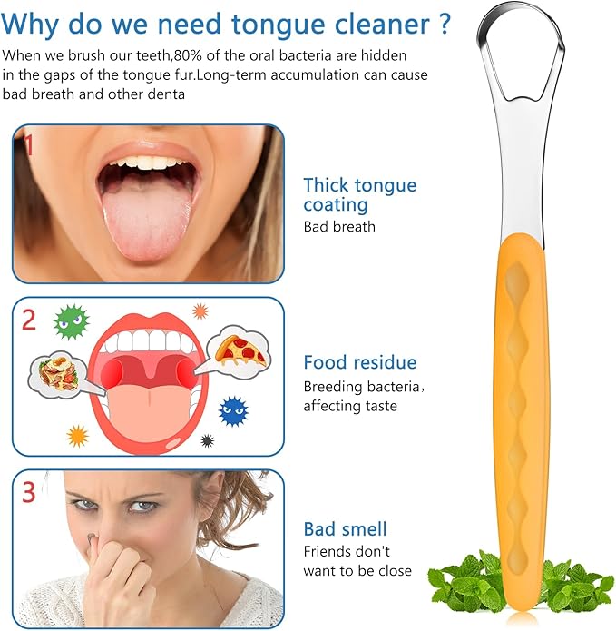 4 Pcs Tongue Scraper Cleaner Adults and Kids Stainless Steel Tongue Brush Metal Scraper Reduce Bad Breath with Travel Cases for Men Women Oral Mouth(Purple, Orange, Blue and Green)