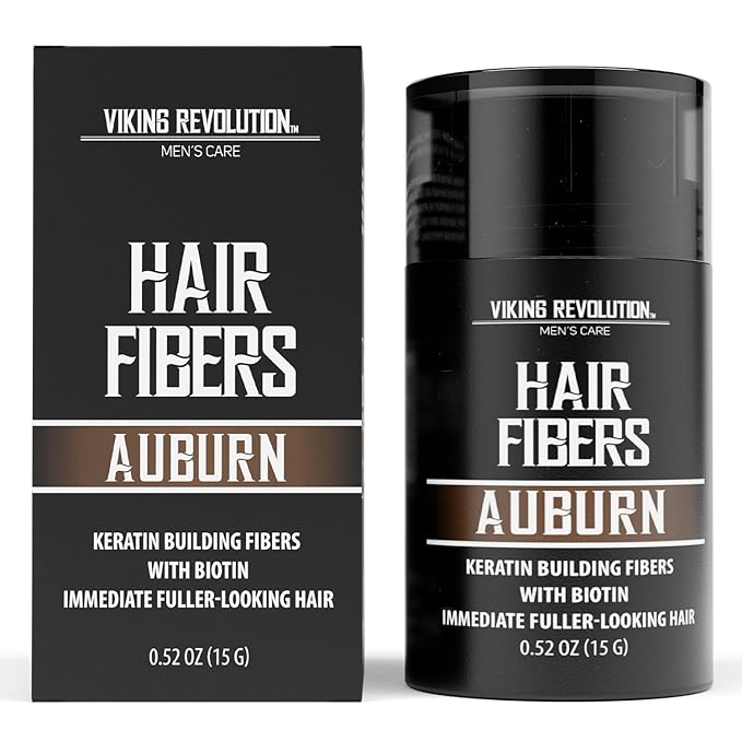 Viking Revolution Auburn Hair Fibers for Thinning Hair Men - Thick Fiber for Bald Spot Cover Up - Hair Building Fibers with Kerating and Biotin - Hair Fiber for Men for Thicker and Fuller Look(0.52oz)