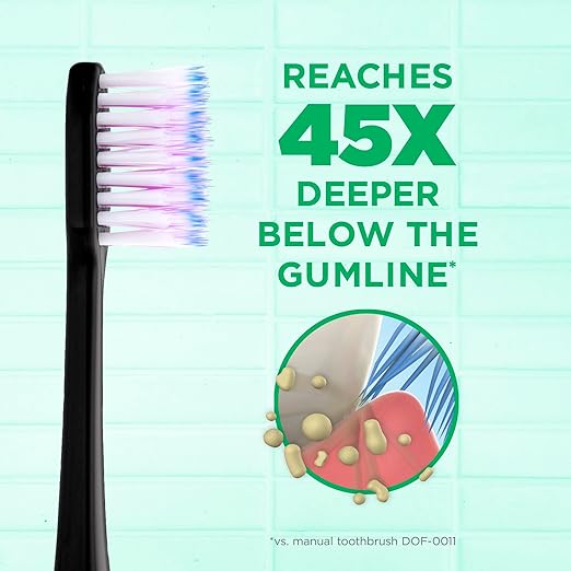 GUM Sonic Powered Toothbrush, Tapered Bristles Clean Below The Gumline, Bundle, Black, 1 Handle(1 Count) + 2 Refills 2 Count(Pack of 1)