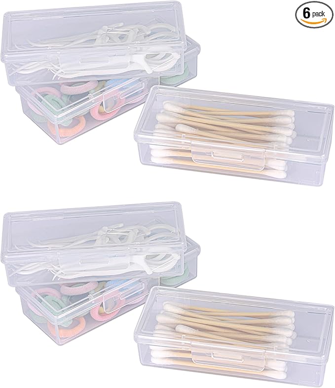 6Pcs Cotton Swab Holder for Travel,Portable Dental Floss Case Clear Plastic Cotton Pad Holder,Travel Floss Picks Case Storage Containers with Dustproof Lid