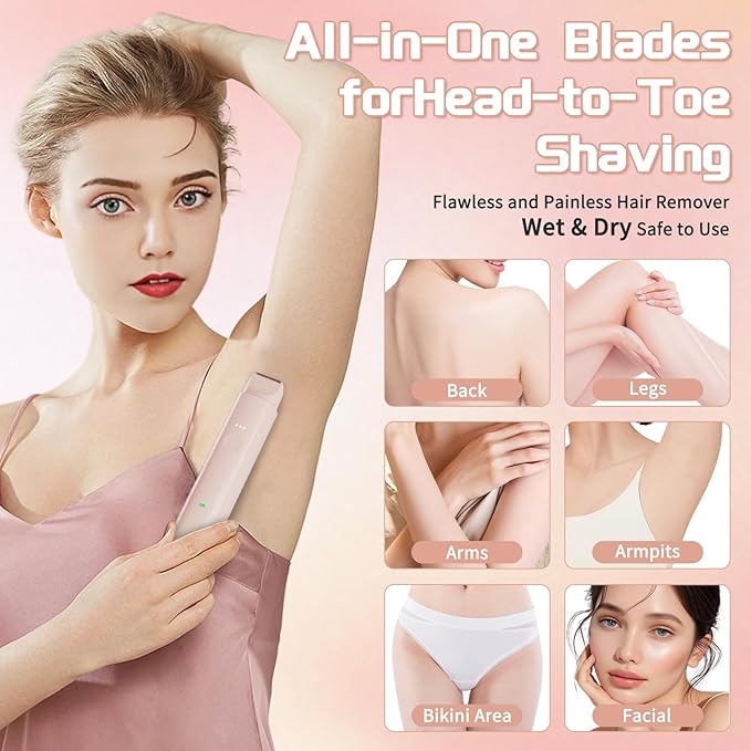 Bikini Trimmer for Women Pubic Hair - 2 in-1 Electric Razors for Women - Rechargeable Electric Shaver - IPX7 Waterproof Bikini Trimmer for Underarm Leg Arm Body Face Hair Remover Painless Portable