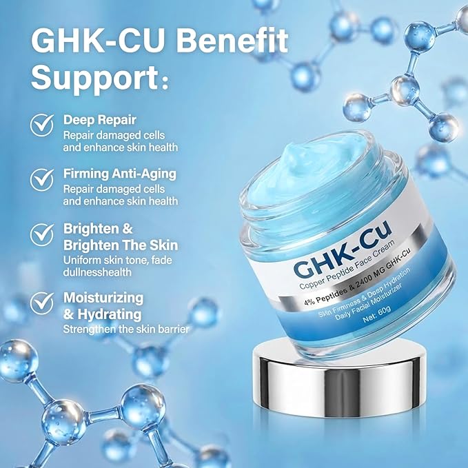 GHK-Cu Copper Peptide Cream, 2400mg Potency GHK Cu Formula, 4% Bioactive Peptides for Face & Neck, Facial Moisturizer for Firmness & Elasticity, Hydrating Lotion for Men Women, 60g