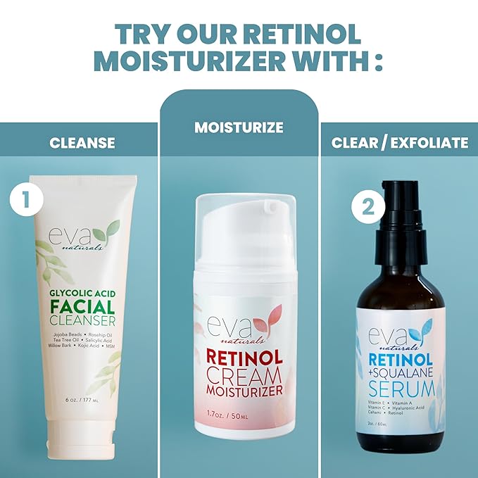 Eva Naturals Anti-Aging Retinol Cream For Face - Anti-wrinkle Retinol-Complex Moisturizer Day & Night Cream w/Hyaluronic Acid & Vitamin E For Women & Men - Reduce Fine Lines & Dark Spots - 1.7 Fl Oz