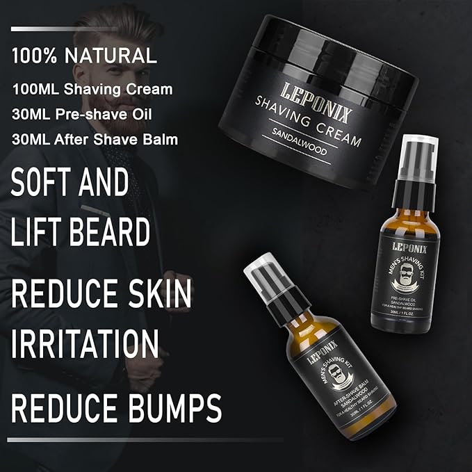 LEPONIX Mens Shaving Cream, After Shave Balm, Preshave Oil & Women Shaving Kit