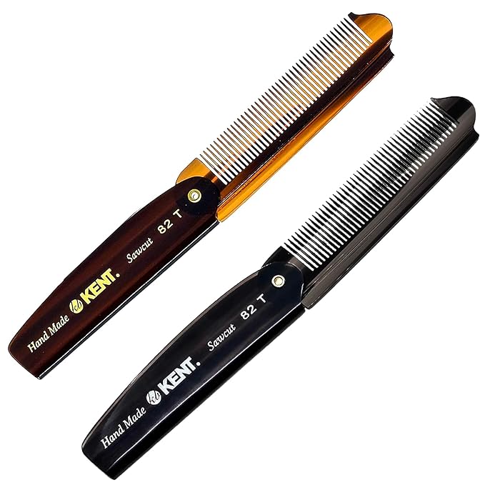 Kent 82T Handmade Folding Pocket Comb for Men, Fine Tooth Hair Comb Straightener for Everyday Grooming Styling Hair, Beard or Mustache, Use Dry or with Balms, Saw Cut Hand Polished, Made in England