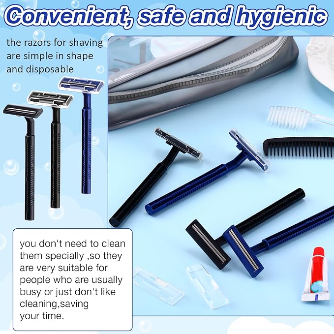 Lasnten 400 Pcs Disposable Razors Bulk Individually Wrapped Twin Blade Razors with Clear Safety Cap Stainless Steel for Women Men Hotel Shelter Homeless Nursing Home(Black, Blue)