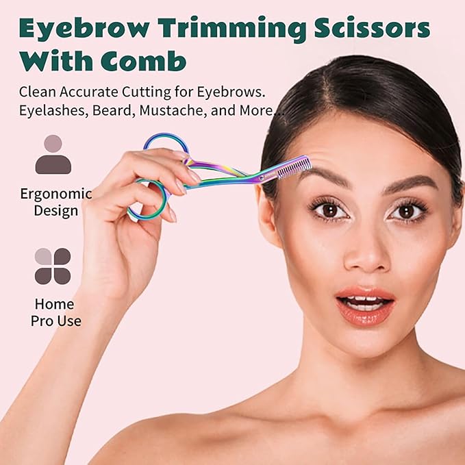 Eyebrow Trimming Scissors with Combs, Eyebrow Cutter Hair Removal Eyebrow Scissors,Eye brow razors, Eyebrow trimmer for women (Rainbow)