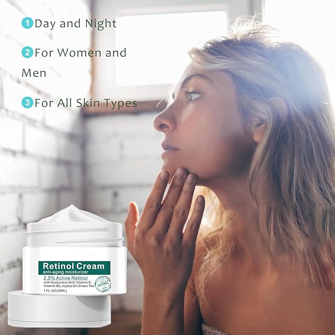 2.5% Active Retinol Cream for Face, Wrinkle Cream for Women with Hyaluronic Acid, Anti-Wrinkle Day and Night Cream for Women Anti Aging Face Creams for Women & Men All Skin Types