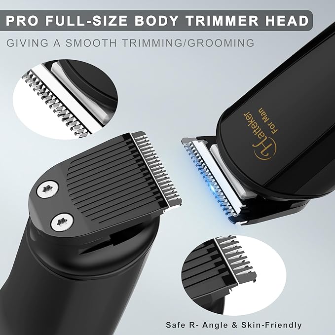 Hatteker Mens Body Hair Beard Trimmer Groin Trimmer Mens Grooming Kit Electric Razor Body Shaver Waterproof 6 in 1