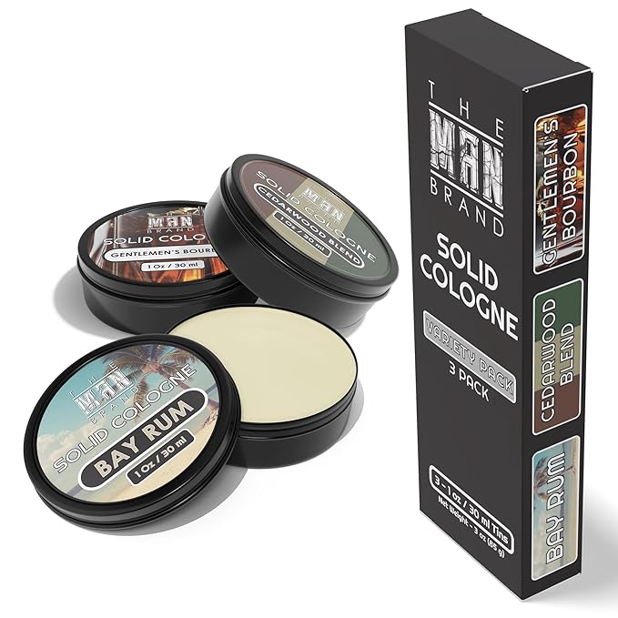 Men's Solid Cologne Sample Set, Wax Cologne with a Bourbon Fragrance, Bay Rum Scent, and Cedarwood Blend Men's Fragrance - Pack of 3-1 Ounce Each