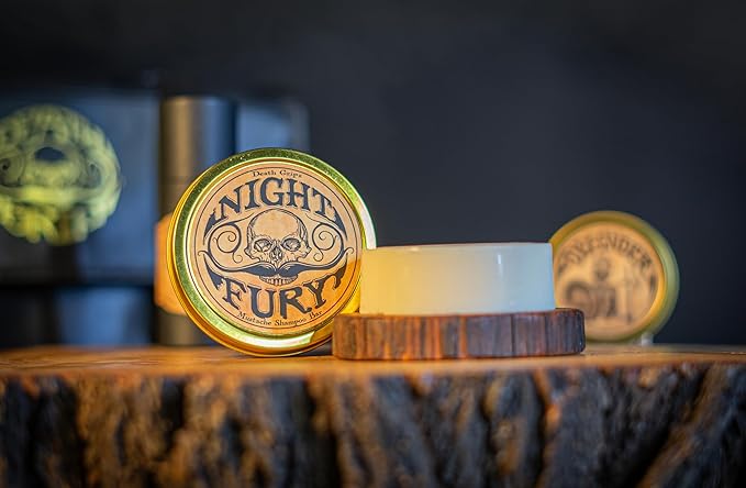 THE VINTAGE GROOMING CO. Death Grip Extra Strong Extra Tacky Mustache Wax & Night Fury Mustache Wash Shampoo Bar Set