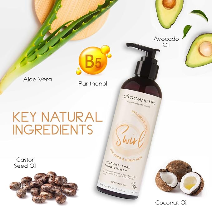 Swirl – Silicone Free Shea Conditioner for Afro & Curly Hair – Moisturizes, Repairs & Strengthens – Prevents Breakage, Detangles – Vegan Hair Care for Men & Women – 250ml (8.8oz)