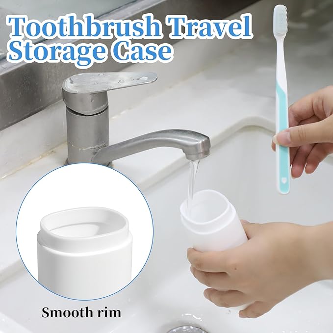 White Travel Toothbrush Case with Cup, Travel Toothbrush Holder Portable Compact Toothpaste Cover Container Toothbrushs Holder with Mouthwash Cup Detachable Bottom Holders for Traveling School Home