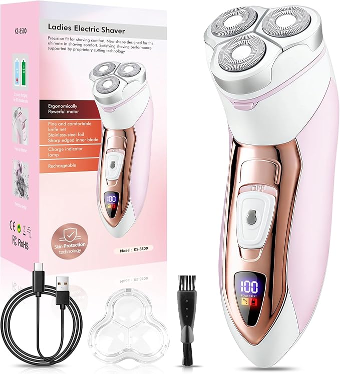 Electric Razors for Women,Rechargeable Shaver for Women,LED Display Wet & Dry Waterproof Electric Razors for Body Face Legs Underarms and Bikini Area,Pop-Up Trimmer Portable Travel Razor Pink