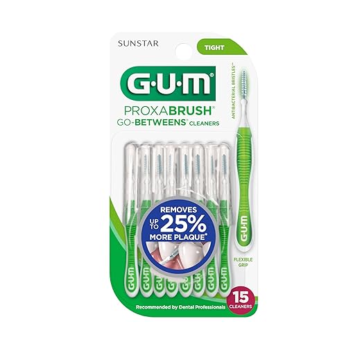GUM Proxabrush Go-Betweens - Tight - Interdental Brushes - Soft Bristled Dental Picks for Plaque Removal Health - Safe for Braces & Dental Devices, 15 Count