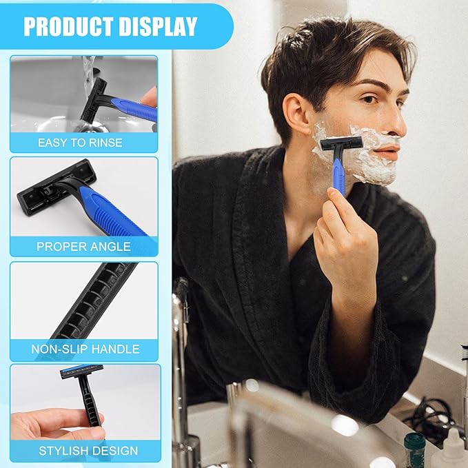 200 Pcs Disposable Razors,Twin Blade Razors with Clear Safety Cap,Disposable Razors Individually Wrapped Bulk,Stainless Steel Blade Shaving Razors Bulk for Men &Women Bathing Hotel Travel