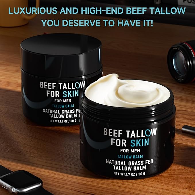 Beef Tallow for Skin, Beef Tallow Skin Care for Men, Mens Skincare Moisturizer for Face Neck Deeply Nourishing and Moisturizing, Unscented Original Tallow Face Moisturizer for Men, 1.7 OZ