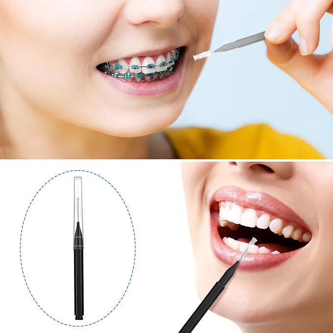 Patelai 100 Pieces Braces Brush for Cleaner Interdental Brush Toothpick Dental Tooth Flossing Head Oral Dental Hygiene Flosser Toothpick Cleaners Tooth Tool(Black, Grey,Suitable Size)