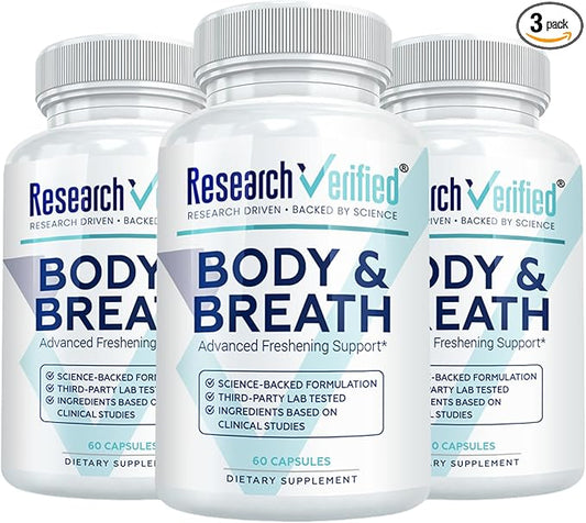 Research Verified Body & Breath Natural Deodorant & Freshener - Bad Breath & Body Odor Supplement - 60 Count (3 Months Supply)