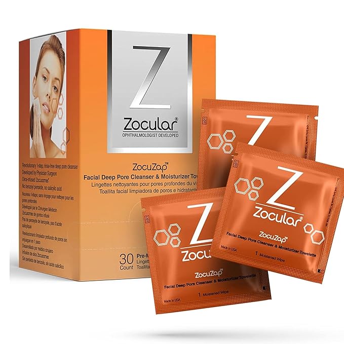 Zocular ZocuZap Face Wipes – Moisturizing Face Cleansing Wipes for Makeup Removal & Gentle Exfoliation with Natural Okra Complex – 15 Count