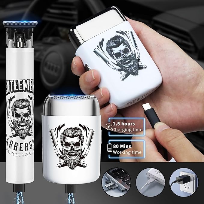 BESTBOMG Professional Hair Trimmer for Men, Beard Trimmer and Cordless Shaver Set, T-Blade Beard Trimmer and Electric Shaver Razor for Men Haircutting Grooming Kit