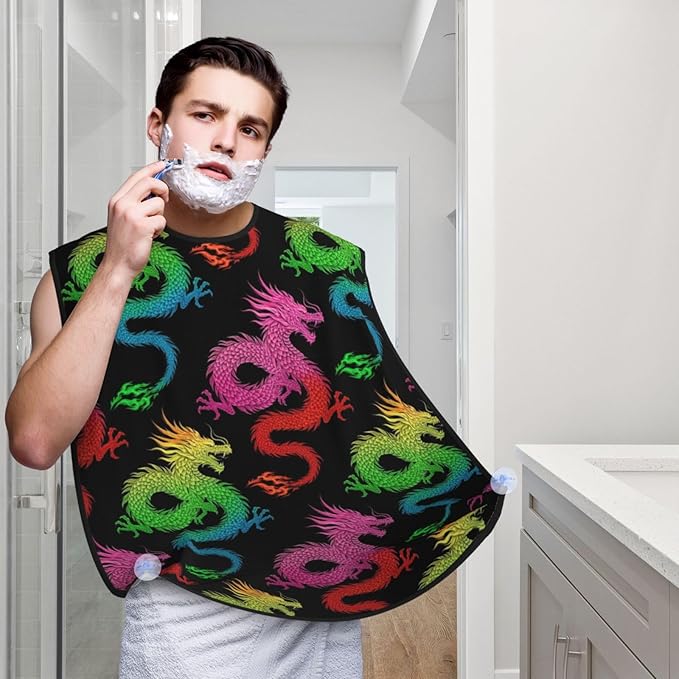 Men's Shaving Accessory Cool Fire Rainbow Dragon, Waterproof Beard Apron with Hair Catcher & Suction Cups