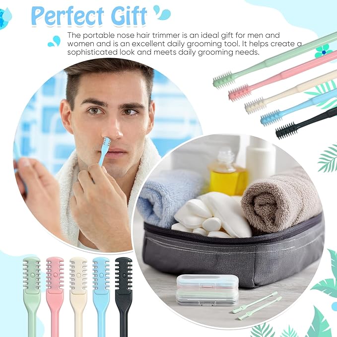 15 Pcs 2-in-1 Nasal Hair Cutter Travel Double Sided Nose Hair Trimmer for Women Men Portable 360 Rotating Manual Nose Nasal Knife Soft Cleaning Brush with 5 Box Travel Package Multicolor