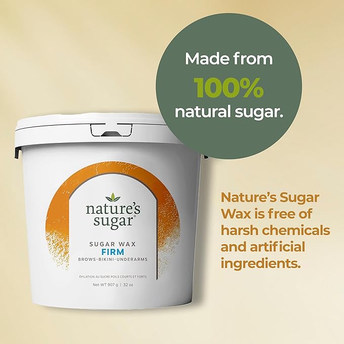 Nature’s Sugar Firm Sugar Wax Hair Removal Paste for Coarse Hair - Brows, Underarms & Bikini – Smooth Stripless for Body, Face & All Skin Types – Gentle on Sensitive Skin & Long-Lasting – 32 oz