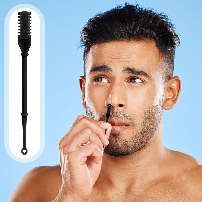 12pcs 2 in 1 Nasal Hair Cutter, 360 Rotating Nose Hair Trimmer for Men Women Double Sided Nose Hair Cleaner with Ear Picker Portable Manual Nostril Hair Removal Tool (Black)