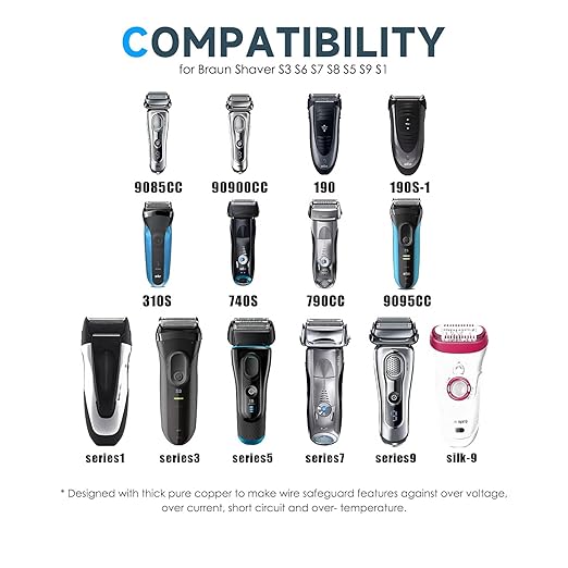 12V Charger Fit for Braun Shaver Series 9 pro 7 5 3 1, 310s 3040s 9577cc 9517s 7085cc Charging Cord Replacement for Braun S3 S5 S7 S9 Electric Razor Shaver Trimmer Power Adapter Charging Cable Cord