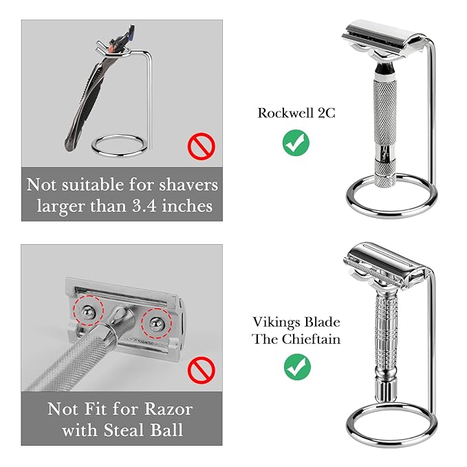 Linkidea 2 Pack Short Handle Safety Razor Stand, Stainless Steel Shaving Holder, Deluxe Men's Travel Shaver Stand, Compatible With Handle Less Than 3.5'' (Silver)