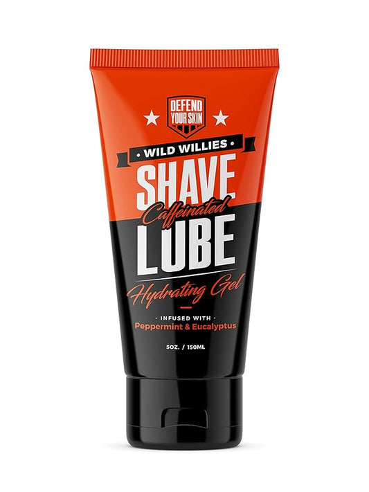 Premium and Hydrating Shaving Gel, Shave Lube by Wild Willies - Formulated with Caffeine, Calming Jojoba Oil & Cooling Eucalyptus Oil to Reduce Redness, Fight Nicks, Cuts, and Razor Burns