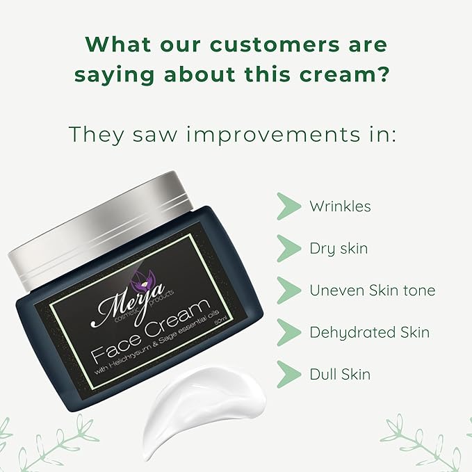 Merja Face cream with Helichrysum & Sage Essential Oils- Day and Night- Face cream with Collagen, Helichrysum oil and sage-Skin Care- Face Moisturizer -Premium Quality 50ml 1.7 oz
