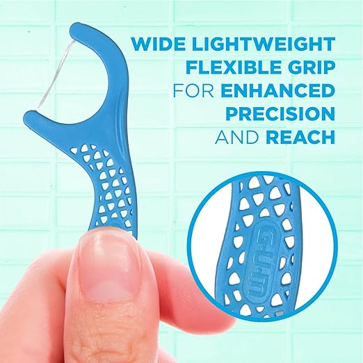 GUM Advanced Care Floss Picks - Dental Flossers for Adults with Vitamin E and Fluoride - Extra Strong Shred-Resistant Dental Floss, Easy Grip Handle, Fresh Mint Flavor, 150 Count (Pack of 4) 600 Total