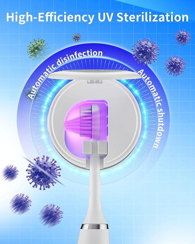 UV Toothbrush Sanitizer for Bathrooms, Single Toothbrush Sanitizer, Wall Mounted Tooth Brush Sanitizer Holder with Fan Drying, No Drilling (White)